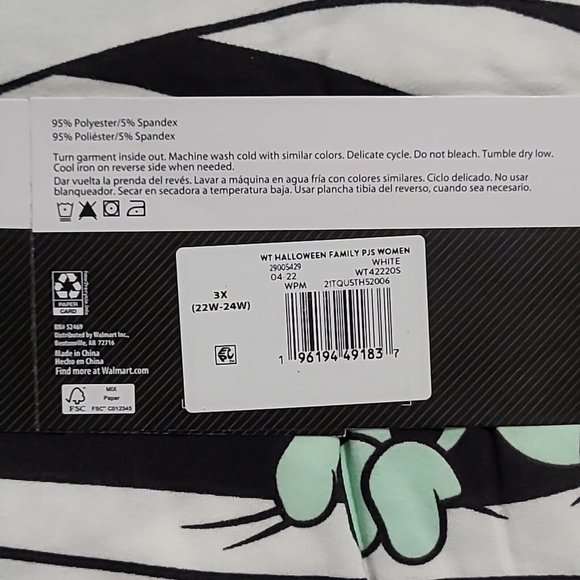 New Mummy Pajama Set 2 Pc Pants & Top Women's 3X (22W-24W) Glow In The Dark - Picture 4 of 5